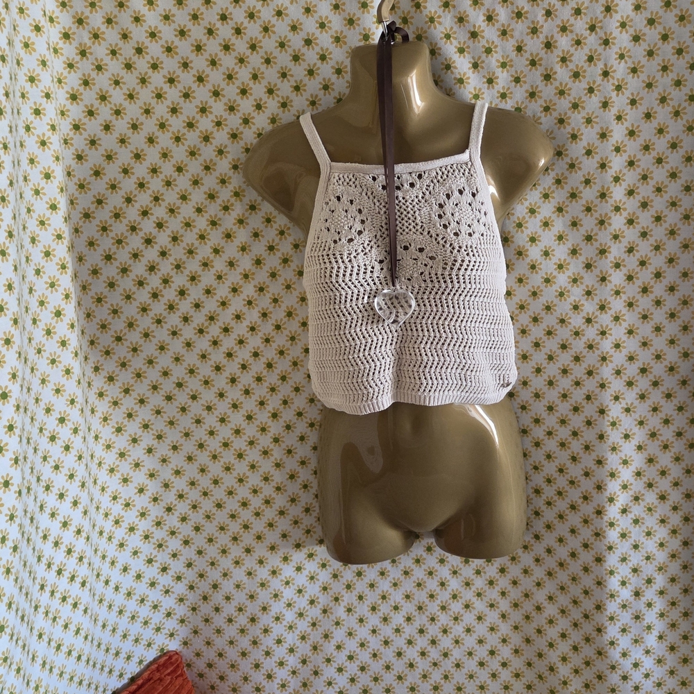 Roxy Cream Crochet Halter Crop Top